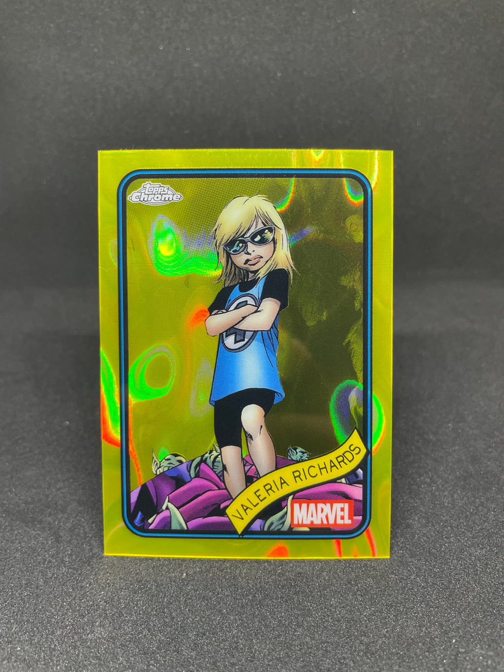 Valeria Richards Yellow Lava Refractor – 2025 Topps Chrome Marvel Card