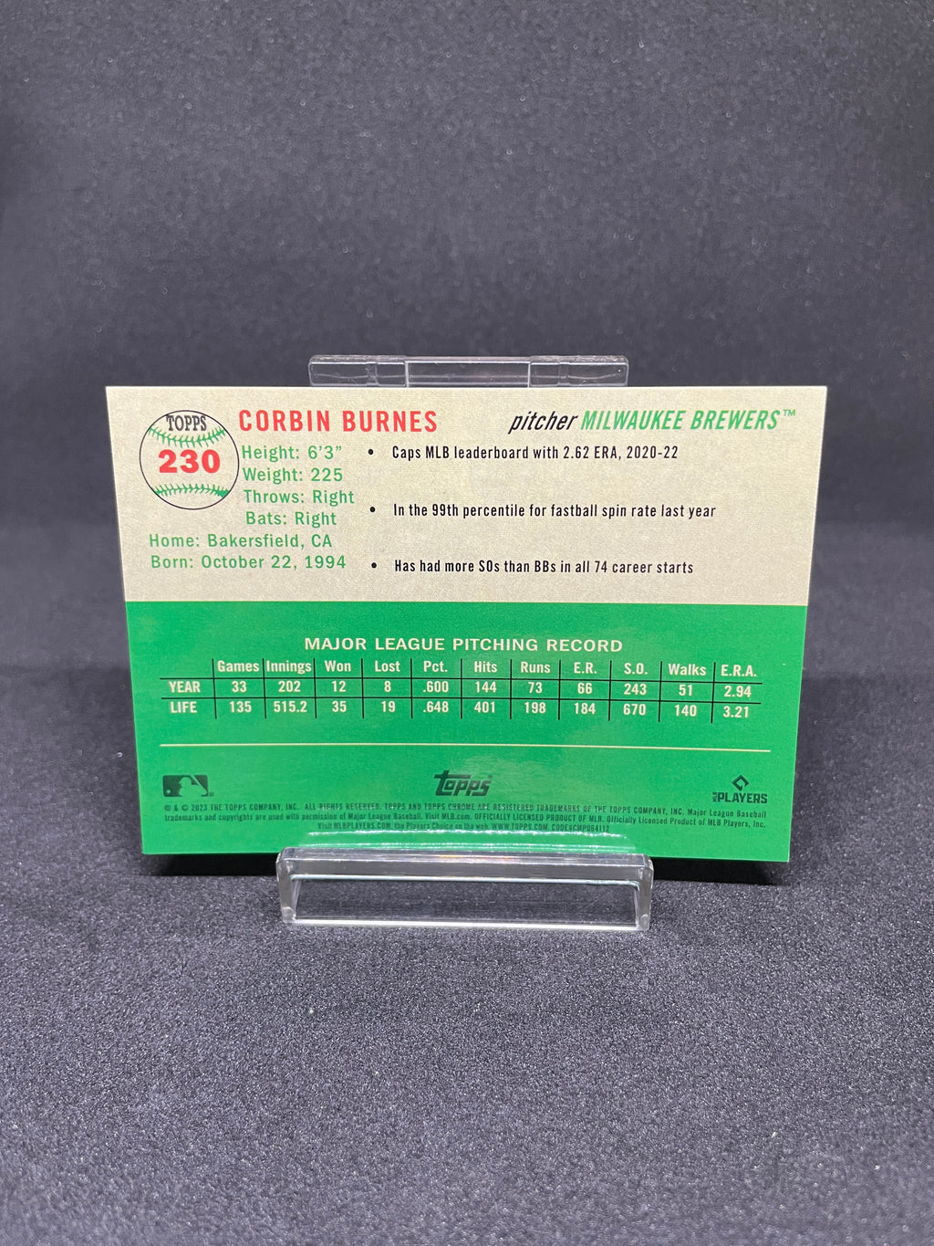 Corbin Burnes #230 68/75 – 2023 Topps Chrome Platinum Anniversary Card