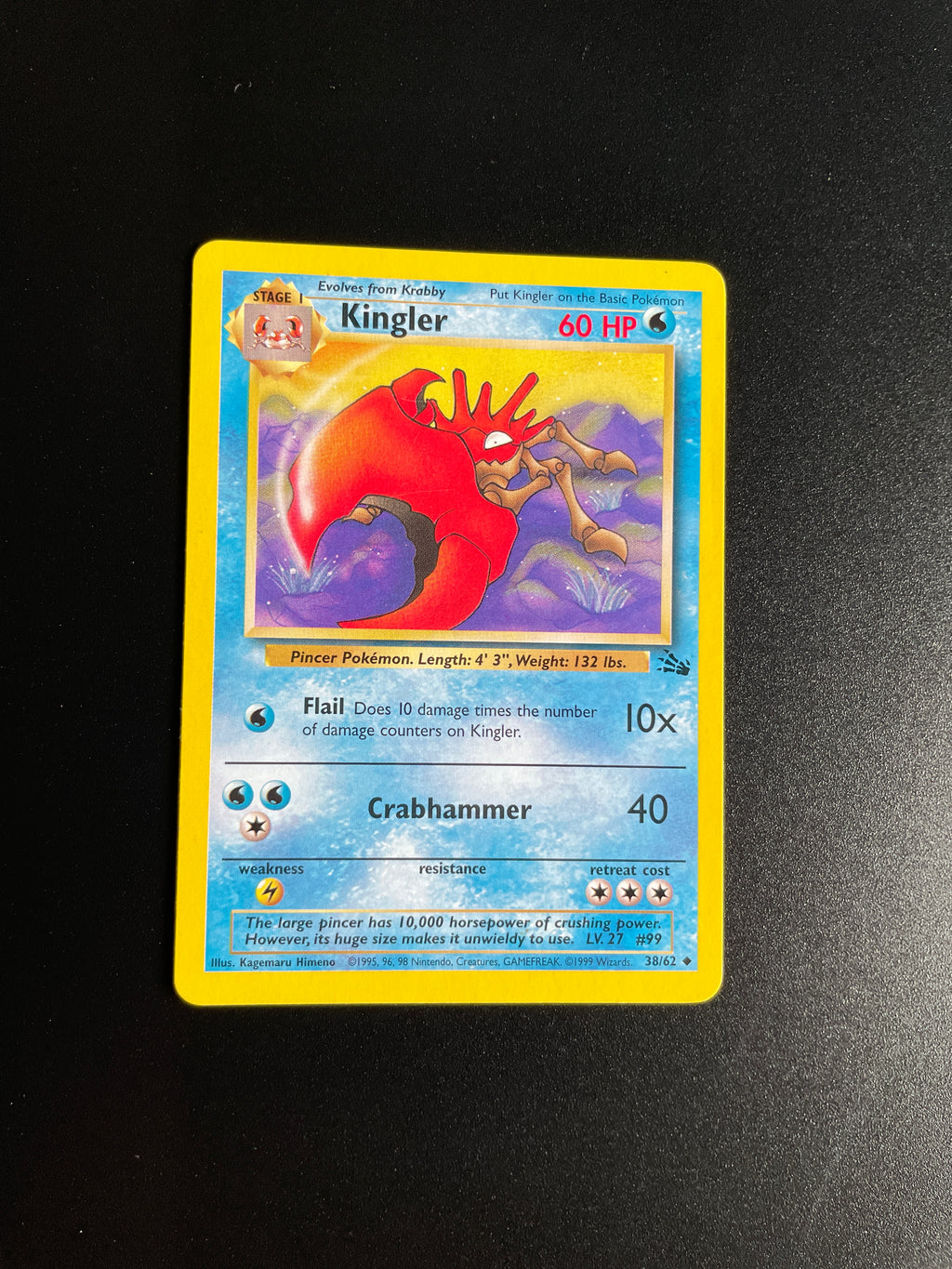Pokémon Kingler 38/62 Fossil Expansion Set 1999 Vintage Card – Highly Played